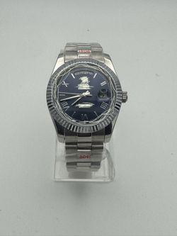 Stainless Steel Watch with Blue Roman Dial