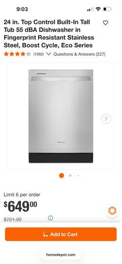 Whirlpool 24 in. Built-In Dishwasher Stainless Steel