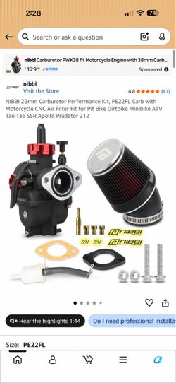 NIBBI 22mm Carburetor Performance Kit PE22FL