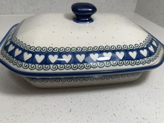 Rare Polish Pottery Cupid Covered Bakeware