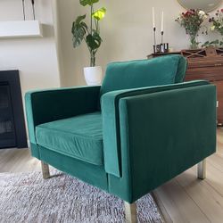 Green velvet oversized arm chair