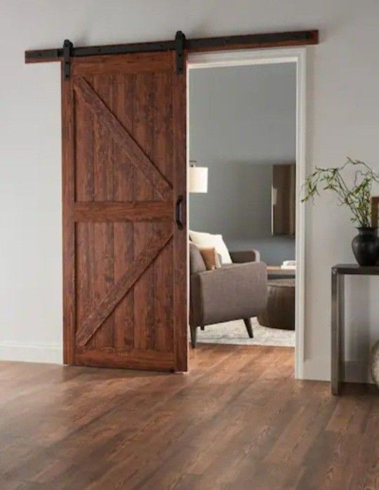 Masonite
36 in. x 84 in. 1 Panel K-Bar Auburn Interior Sliding Barn Door Slab with Hardware Kit
NEW OPEN BOX ITEM