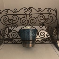 Heavy Duty Wrought Iron Wall  Decor, Holds 3 Teal Planters