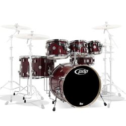 7 piece PDP Maple Drum Set in Cherry Stain Laquer