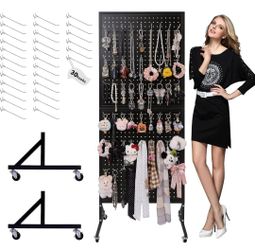 Pegboard Display Stand with Wheels 2x5.5 Retail Craft Show Rack 30 Hooks