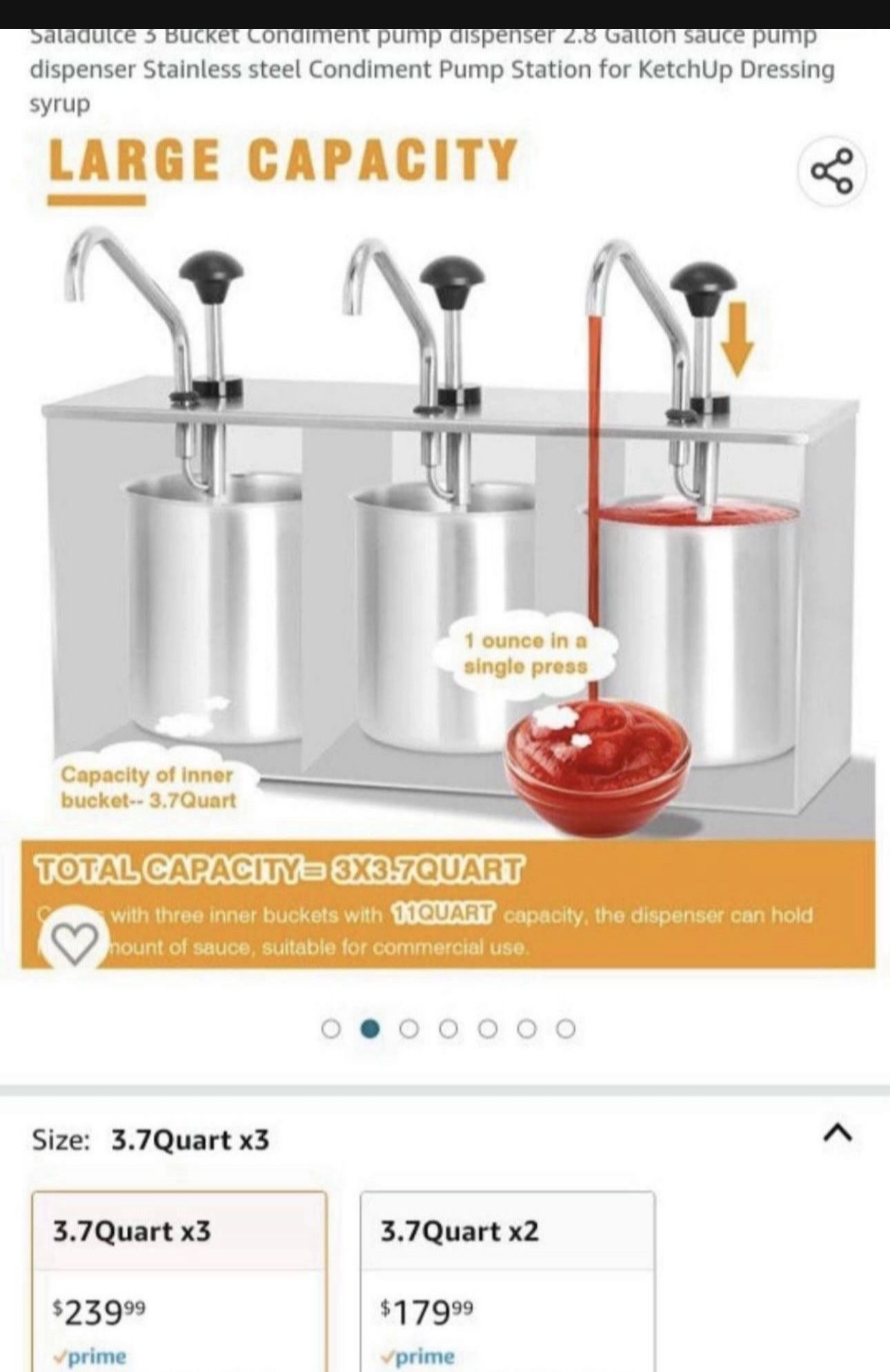 Saladulce Bucket Condiment pump dispenser 2.8 Gallon sauce pump dispenser Stainless steel Condiment Pump Station for KetchUp Dressing syrup