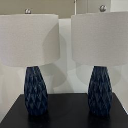 Stylish Table Lamps, Set Of 2, Ceramic, Dark Blue. Like New, Barely Used. 