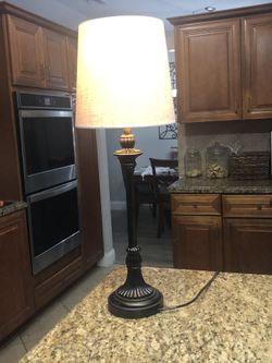 Black Tall Stick Table Lamp With Beige Shade