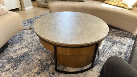 Signature Design by Ashley Fridley Contemporary Lift Top Flip Top Nesting Cocktail Tables with Hidden Compartment, Set of 2, Light Brown & Light Gray