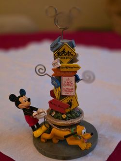 Disney Mickey Mouse and Pluto Direction Sign Post Photo Holder Figurine 6"