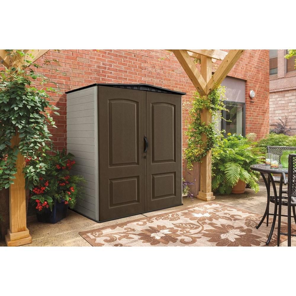 Rubbermaid Outdoor Medium Storage RESIN Shed, Large Vertical, Brown 4' 4" W x 6' 5" H x 4' 7'' D