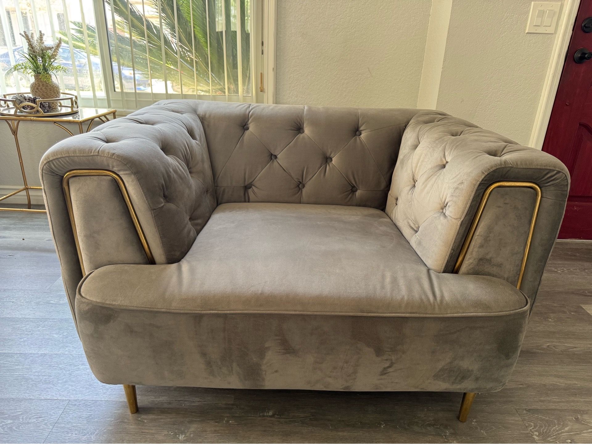 Modern Gray Velvet Accent Chair Gold Legs