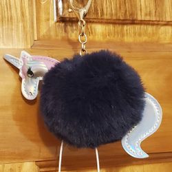Unicorn Keychain Pom Pom Keyring Bag Key Ring Car Hanger Artificial Fur Fluffy Pompom Size 8"x6"