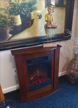 Electric Fireplace with Wood Mantel