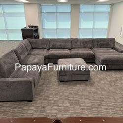 Factory Sealed Cloud Foam Sectional Couch, Sectional And Ottoman, Oversized Sectional, Large Sectional, Corduroy Sectional, Gray Couch,Plush Grey Sofa