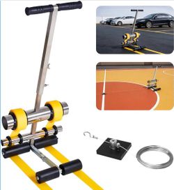 Court Line Tape Machine, Hand Push Type Parking Lot Line Striping Machine, Basketball Court Marking Kit with Drawing Circle, Width Adjustable for Asph