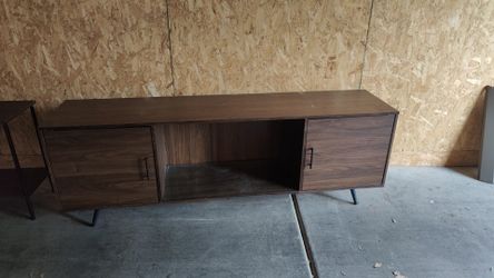 Walker Edison Mid-Century Modern TV stand in dark walnut