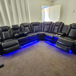 Brand New Sectional 3 Pcs Faux Leather With LED Light, Wireless Charger & USB Outlet $1599