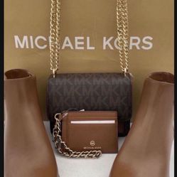 Michael Kors set NWT Michael Kors small purse & Michael Kors heel ankle boots- Women's - Black/Brown size 8 serious inquiries only  Pick up location i