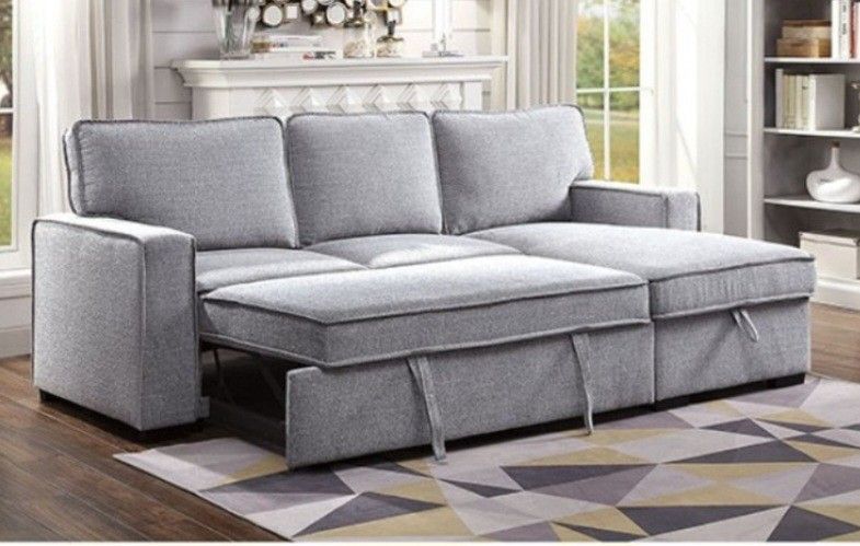 Brand New Light Grey Sectional Sofa Storage Sleeper 