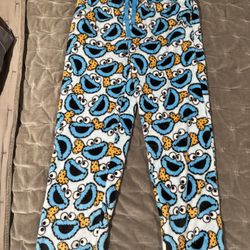 Sesame Street Cookie Monster Pajama Pants Medium Fleece Soft Lounge Sleepwear
