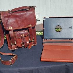 Brown Satchel And Ipad Cases
