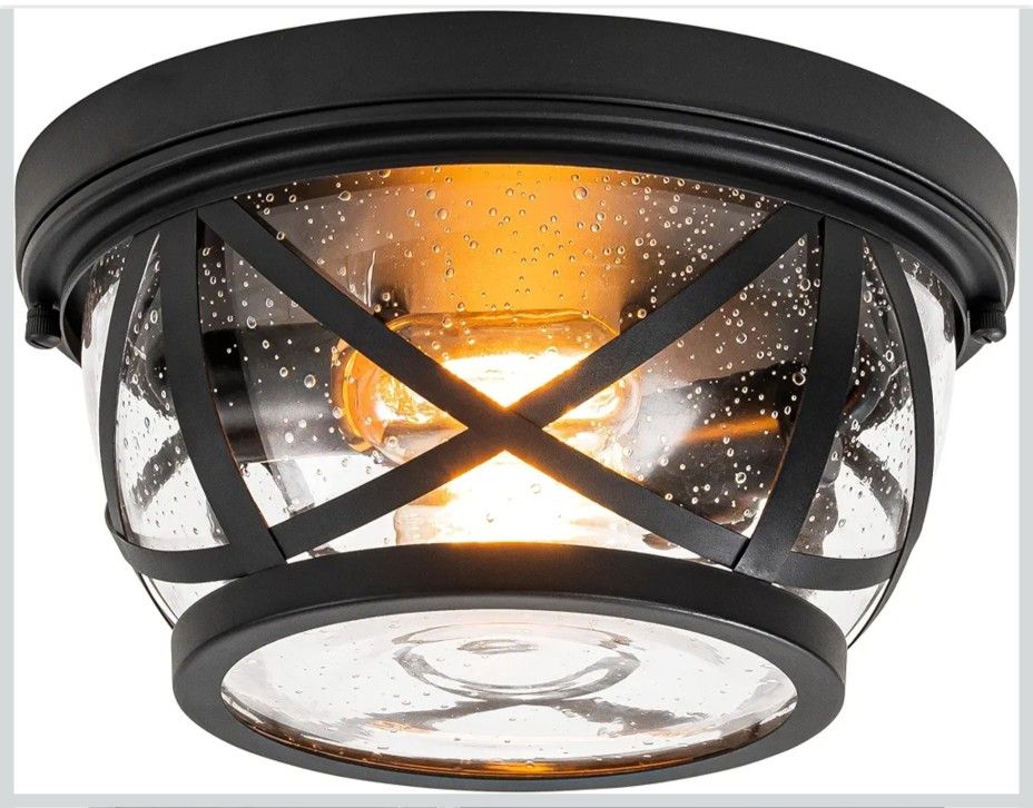 Flush Mount Ceiling Black 2-Light Modern Indoor/Outdoor Farmhouse Porch Light - New In Box