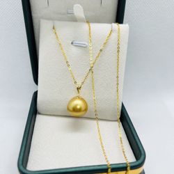 South Sea Pearl Natural Color Gold Pendant 13-14 Mm 18k Real Gold 