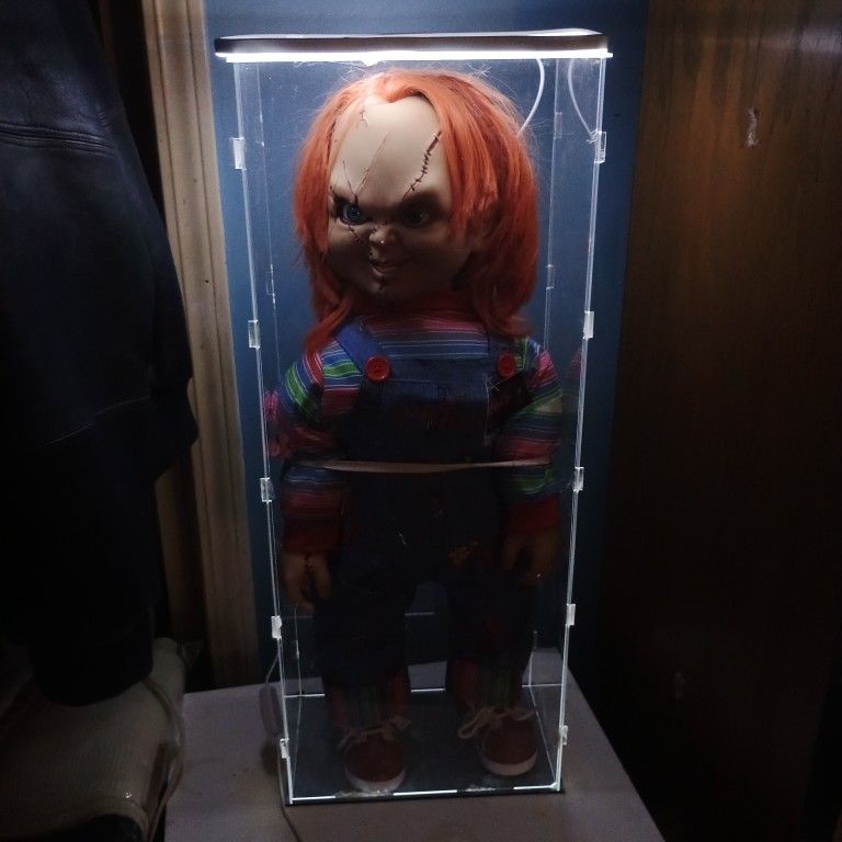 Chucky Doll With High Quality Light Up Glass Case..