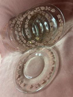 Vintage Translucent Plates With Pink Floral Design 
