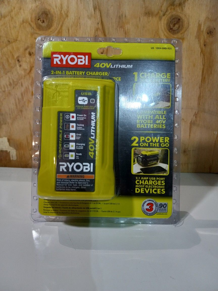 RYOBI 40V Lithium-Ion Charger with USB Port And Battery 40v 4ah