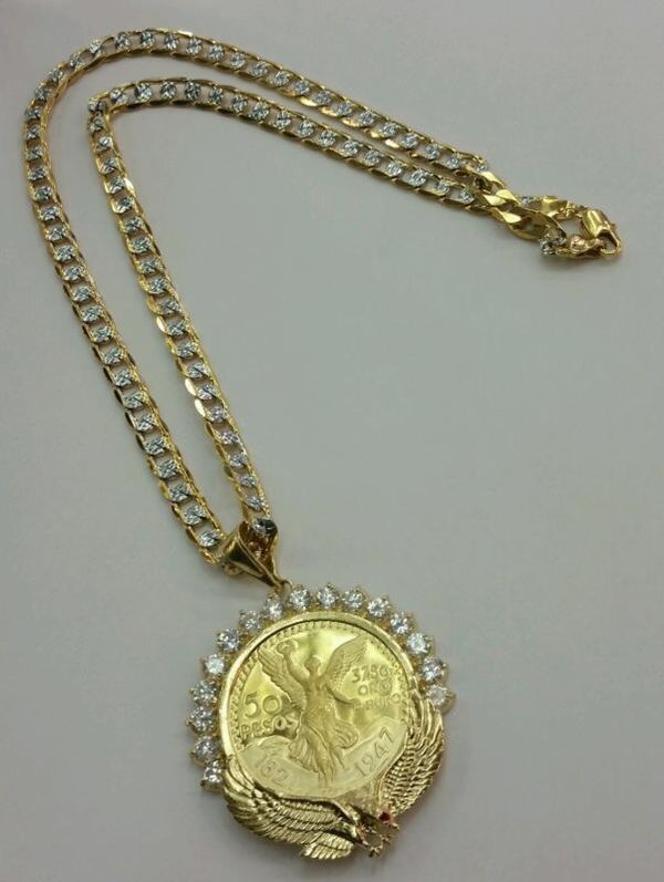 Mexican Centenario 50 Pesos Gold Filled 18k With Chain 24 Inches Mexican Centenario 50 Pesos Gold Filled