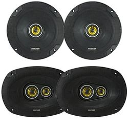 KICKER 6.5" 300 Watt Max Power 4 Ohm 2-Way Car Audio Coaxial Speakers (Pair) and 6x9 450 Watt Peak Power 3-Way Vehicle Audio Speakers (Pair)