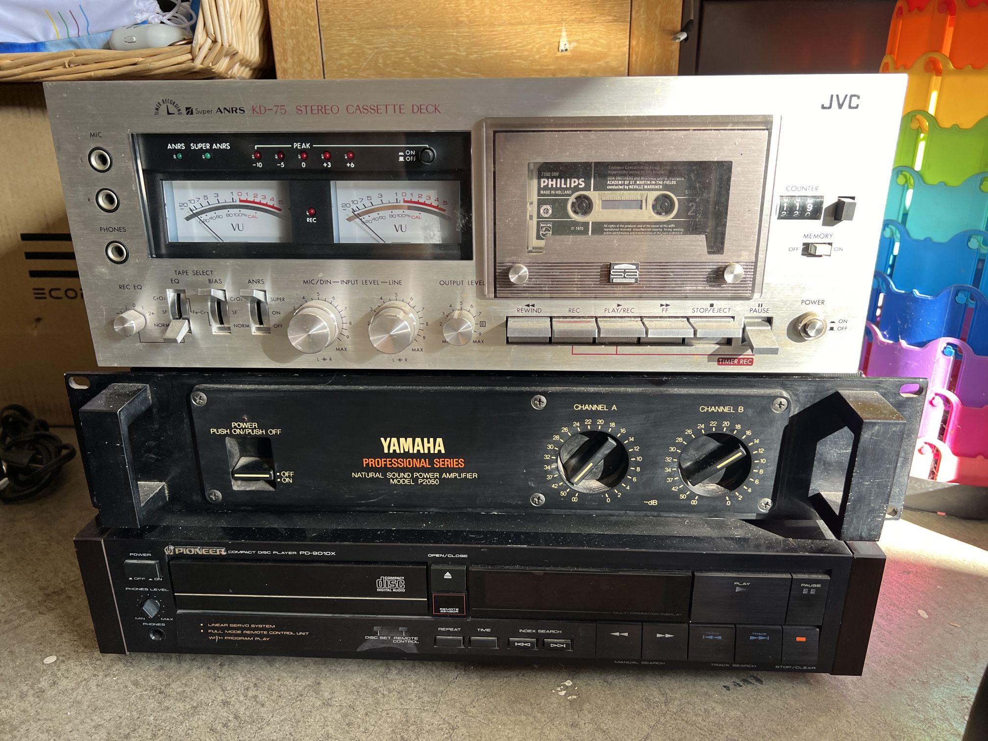 JVC KD-75 Stereo Cassette Deck, Yamaha P2050 Amplifier, Pioneer PD-9010x Disc Player Bundle