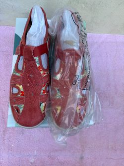 Red Suede Cutout Flat Sandals