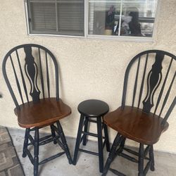 2 Wooden Stools Swivel