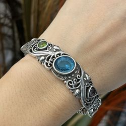 S925 Silver flower patterns stones the patterns all over the cuff Bracelet,Silver Cuff bangle bracelet,Chunky bracelet,Silver Cuff bangle bracelet,Cuf