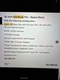 MacBook Pro Late M3 Max, 64gb, 2TB, 16inch