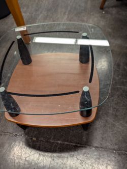 Glass Coffee Table with Black and Wood Base