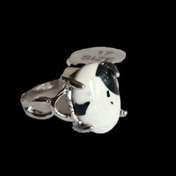 ZEBRA JASPER NEW SIZE 7 SILVER POLISHED CABECHON RING