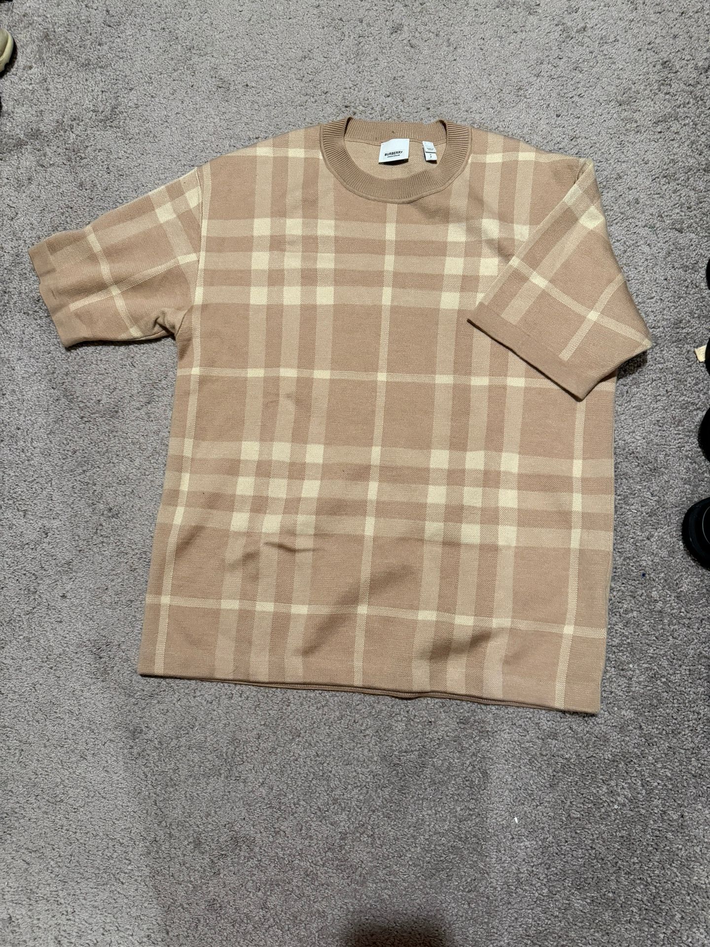 Men’s Knitted Burberry Beige Check Shirt Size Small