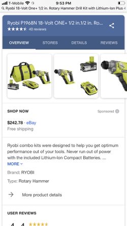 Ryobi 18v cordless rotary hammer kit