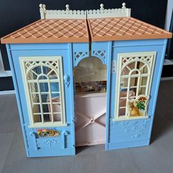 Mattel Barbie 1998 Family Cottage Blue Fold Out Dollhouse Vintage 