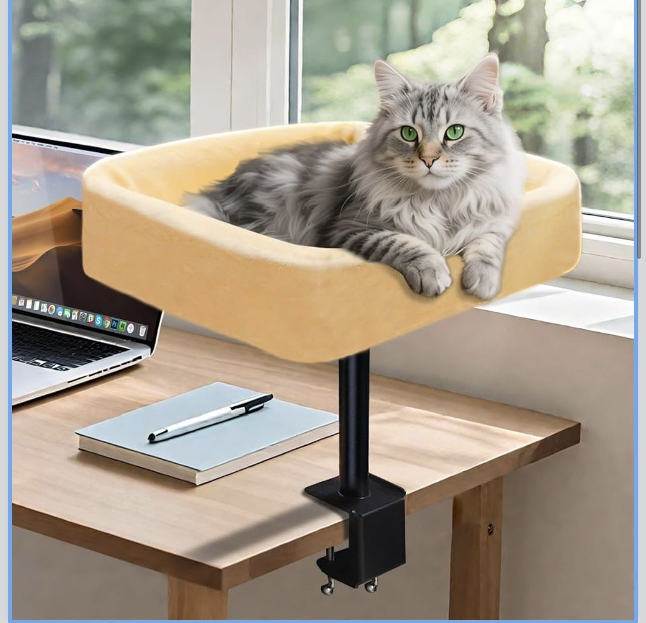 Cat Desk Bed, Sturdy Cats Bed for Desk with Washable Cover, Dual-Sided Breathable Summer & Winter, Comfortable Soft Pet Nest Bed with Reinforced Steel