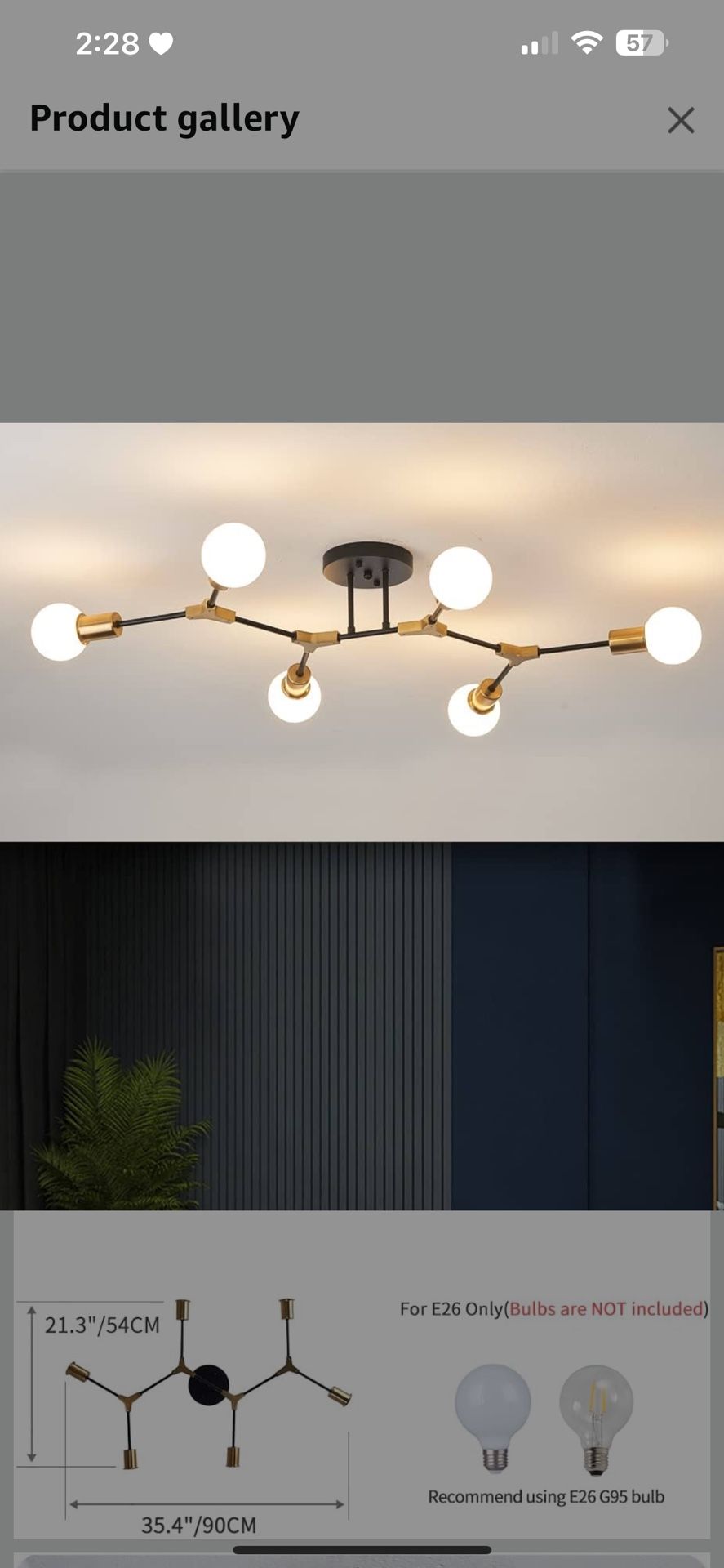Modern Mid Centur 6 Light Semi Flush Mount Ceiling Lighting Fixture for Living Room Bedroom Dining Room Hallway Kitchen Office,Minimalist Gold and Bla