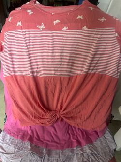 Coral Butterfly Stripe Knot-Front Top