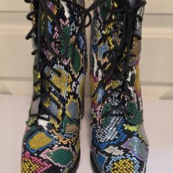 Ladies  Snakeskin Effect Ankle Bootie Shoes Pointed Toe Size 9