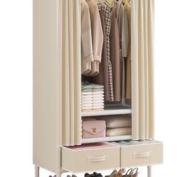Portable Closet,Garment Rack,Heavy Duty Clothes Rack with Cover,Wardrobe Closet with 1 Hanging Rods, 2 Storage Shelves and 2 Drawers,27.5" L x 17.7" W