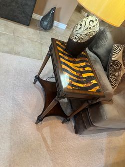 Dark Wood End Table with Zebra Print Top