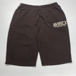 Vtg Avirex Est 1975 Graphic Spellout Brown Sweat Shorts Size 2XL